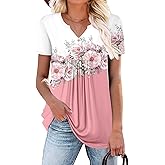 BETTE BOUTIK Womens Short Sleeve Tunics V Neck Button Down Shirts Blouse Tops Pullover S-3XL