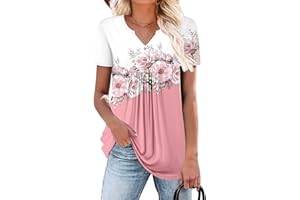 BETTE BOUTIK Womens Short Sleeve Tunics V Neck Button Down Shirts Blouse Tops Pullover S-3XL