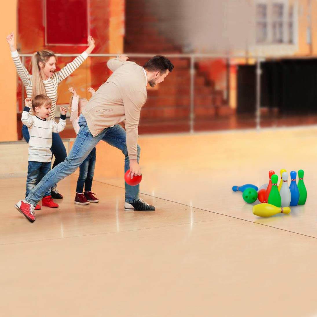 Juego de bolos Skittles Juego de bolos para jugar al aire libre de interior con bolas para niños de 3 a 5 años de edad 6 7 8, de gran tamaño