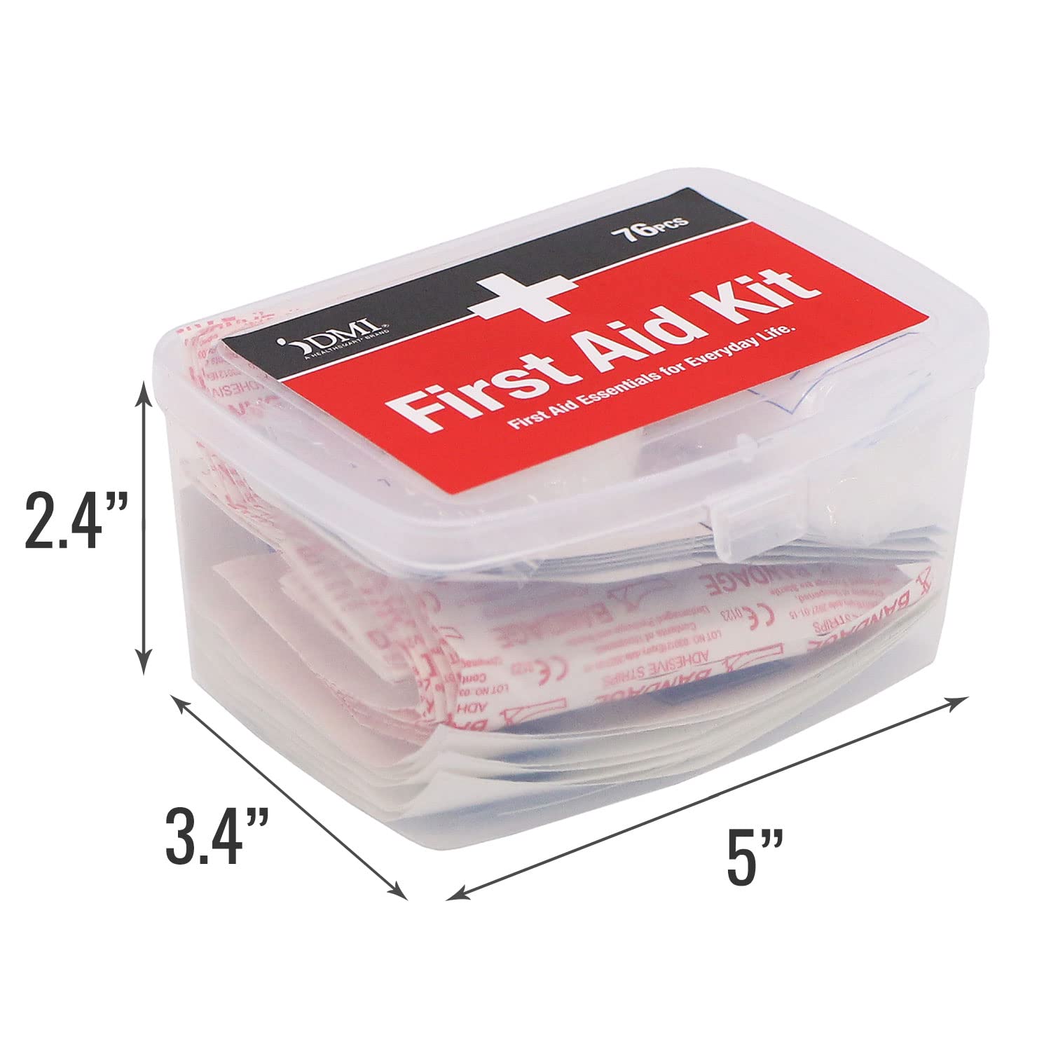 DMI 76-Piece First-Aid Kit, Portable All-Purpose Use for Minor Cuts and Scrapes, Durable Water-Resistant Case, Convenient and Portable for Travel, FSA & HSA Eligible