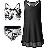 blibean Tween Girls Swimsuits 3 Piece Bikini Sets with Cover Up Bathing Suit Size 6-15 Years
