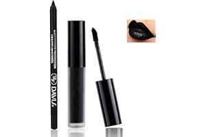 QIUFSSE Black Matte Lipstick and Lip Liner Pencil Set Black Liquid Lipstick Lip Gloss Set Smudge Proof Long-lasting, Suitable for Halloween Goth Cosplay Makeup Lip Makeup