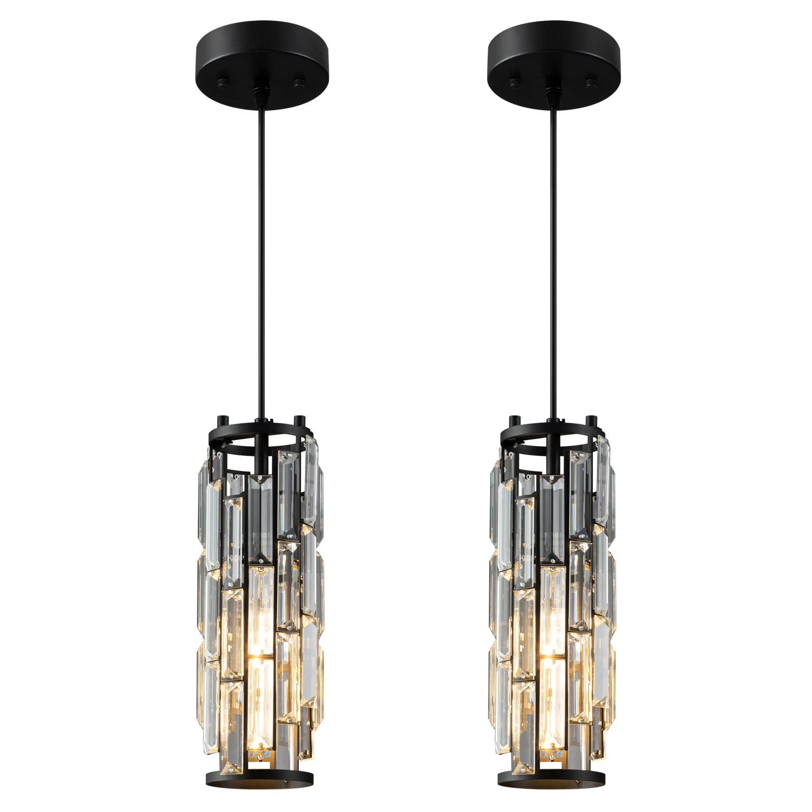 Photo 1 of Pendant Lights Modern Black Pendant Light Mini Crystal Chandelier Pendant Lighting for Kitchen Island Dinning Room Bedroom Kitchen Sink Lighting (Black 2-Pack)