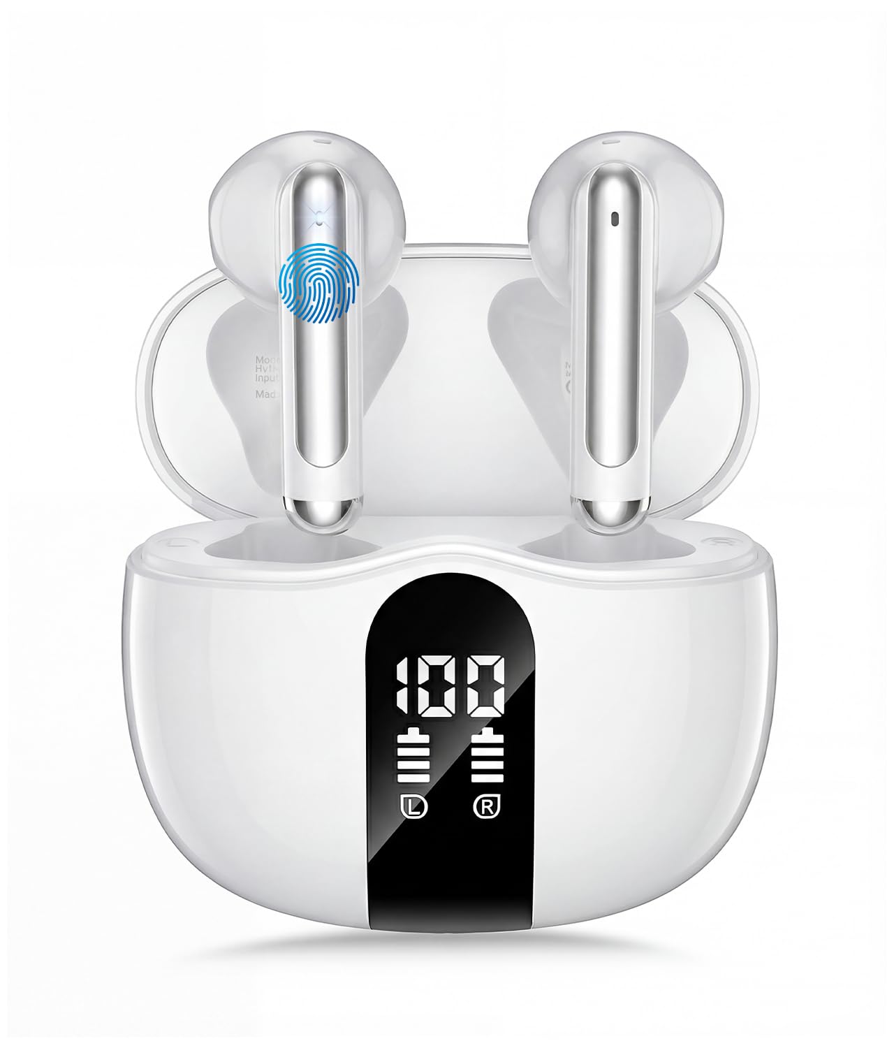 Wireless Earbuds, Bluetooth 5.4 Headphones HiFi Stereo, Ear Buds with 50H Playback, LED Display Wireless Earphones Clear Calls, IP7 Waterproof, Bluetooth Earbuds for Laptop/Phones/Sports, White Image