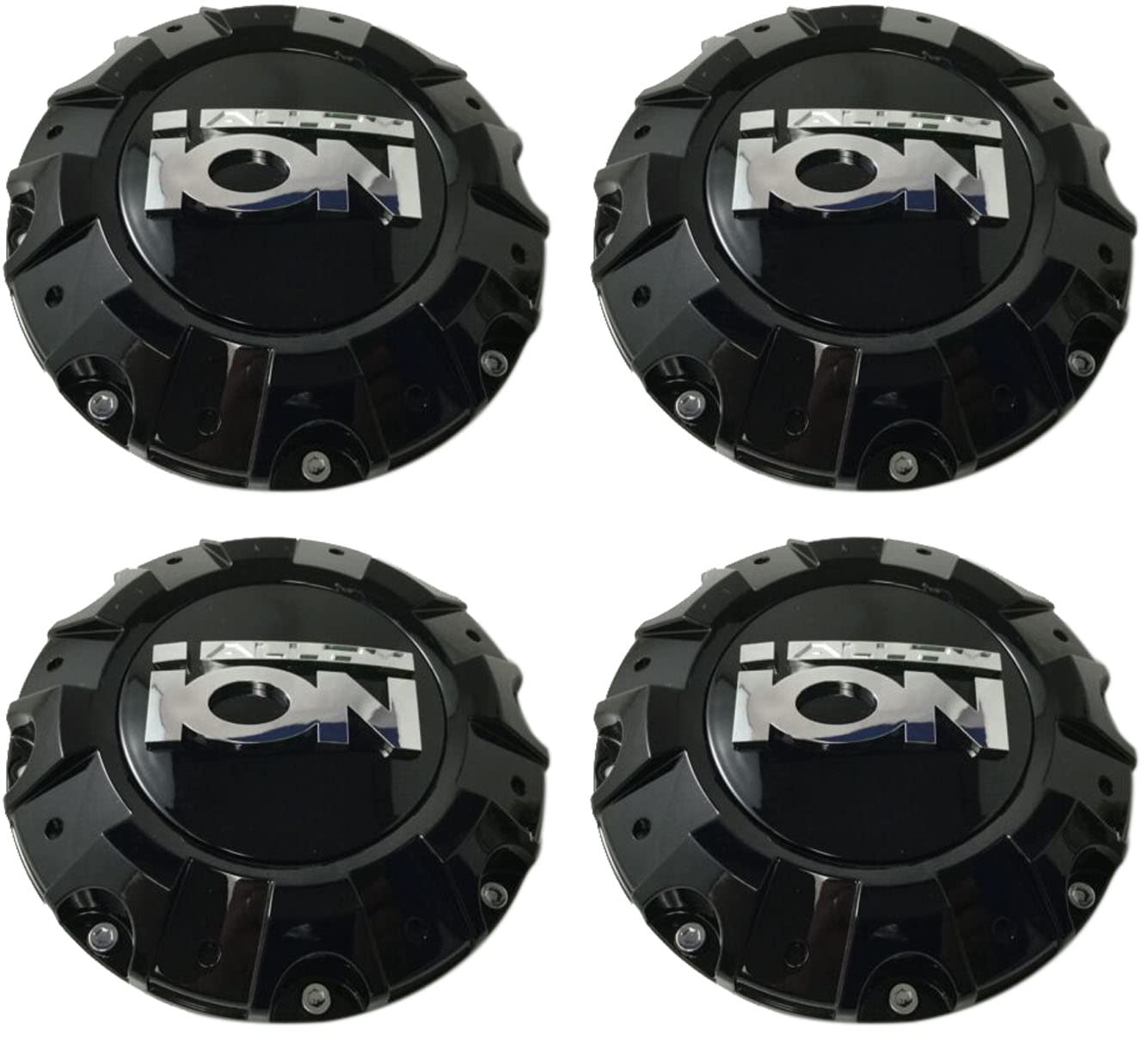 Photo 1 of 4PCS Ion Alloy 187 Bolt On Wheel Center Cap Gloss Black C10187B C824401B C10194028B 8.375" Hub Caps C-218-1 LG1212-20