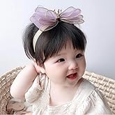 Rannyrena Cute Baby Girl Headband with Lace Bow and Crown Elastic Lace Bow Hair Band Newborn to Toddler Hair Accessory Shower Birthday Party Gift (Purple, Free)
