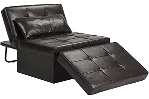 Saemoza Leather Sleeper Sofa Bed, 4 in 1 Multi Function Folding Ottoman Bed, Modern Convertible Chair Adjustable Backrest Elegant PU Leather Sleeper Couch Bed with Pillow for Living Room, Deep Brown