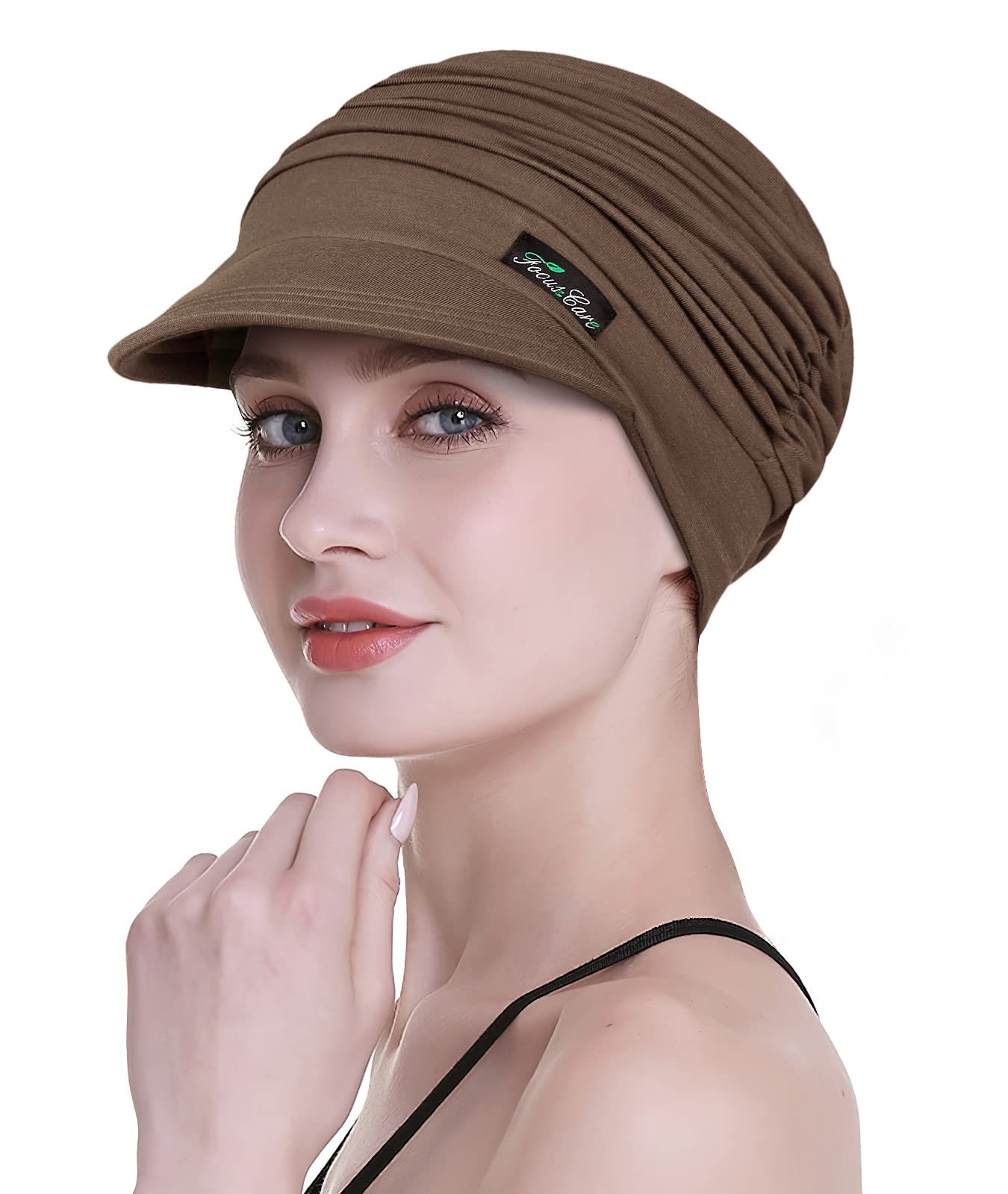Light Weight Newsboy Headwear for Chemo Women Bamboo Viscose Head Cover Brown