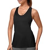 Tank Top for Women, Workout Tank Tops Woman, Long Athletic Racerback Tank Tops for Women, Compression Sleeveless Shirts, XL, Black