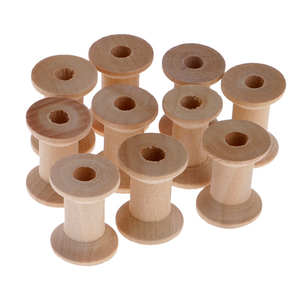 Accra 10 Pieces Wooden Empty Thread Spools Reels Bobbin