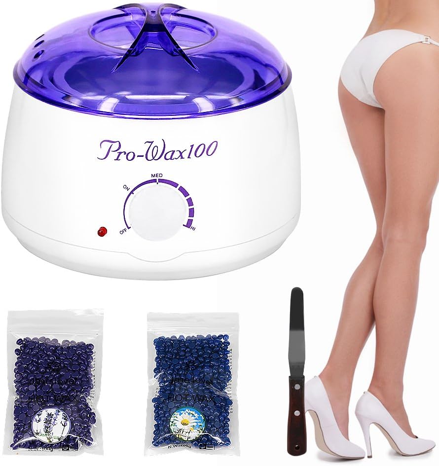 Kindax 3-in-1 Hair Removal Waxing Kit - 100W Rapid Melt Wax Warmer with 2 Packs Wax Beans and 1 Professional Wax Applicator - for Waxing at Home by Yourself