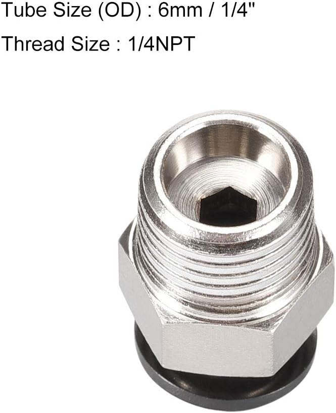 sourcing map Straight Pneumatic Push to Quick Connect Fittings 1/4NPT Male X 6mm Tube OD Silver Tone 3pcs - Image 4