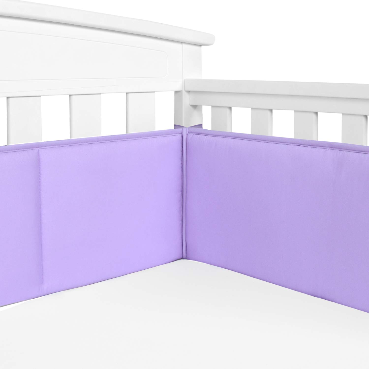 TILLYOU Baby Safe Crib Bumper Pads for Standard Cribs Machine Washable Padded Crib Liner Thick Padding for Nursery Bed 100% Silky Soft Microfiber Polyester Protector de Cuna, 4 Piece/Lavender