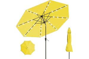 AreShark 9FT Solar Umbrella 32 LED Lighted Patio Umbrella Table Market Umbrella w/Tilt and Crank Outdoor Umbrellas for Garden, Deck, Backyard, Pool and Beach, Yellow