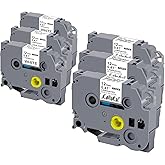 Hehua Tze Tz Tape 0.47 Laminated Tape 12mm Compatible for Brother Label Maker Tape TZe-131 for Ptouch PTD400 PTD600 PTD210 PTH110 (Black on White+Black on Clear, 3+3 Pack)