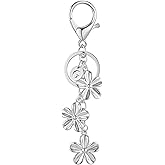 XGALBLA Gold/Silver Initial Keychain Flower Charms for Key Cute Letter Keyring for Purse Handbag Backpack
