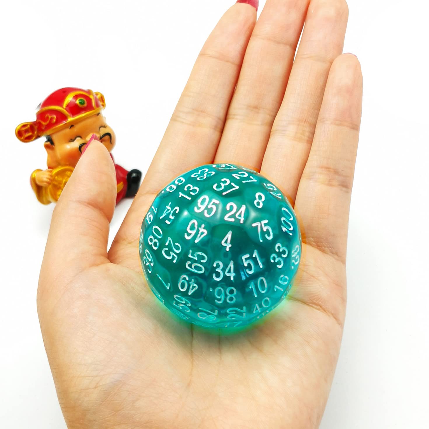 Bescon Translucent Polyhedral Dice 100 Sides Dice, Transparent D100 die, 100 Sided Cube, D100 Game Dice,100-Sided Cube of Teal โ image 1