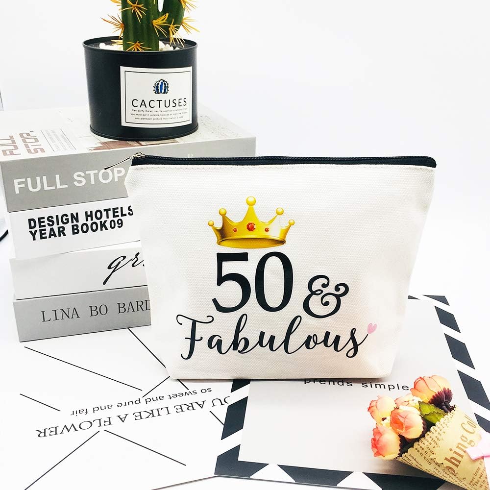 50th Birthday Gifts for Women 50th Birthday Party Supplies and Decorations 50 and Fabulous Turning Fifty Makeup Bag Funny 50th Gifts Idea for Her - Image 3