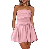 MTGGD Women's Strapless Bubble Mini Dress Tube Top Ruched Bow Tie Back Party Cocktail Dresses