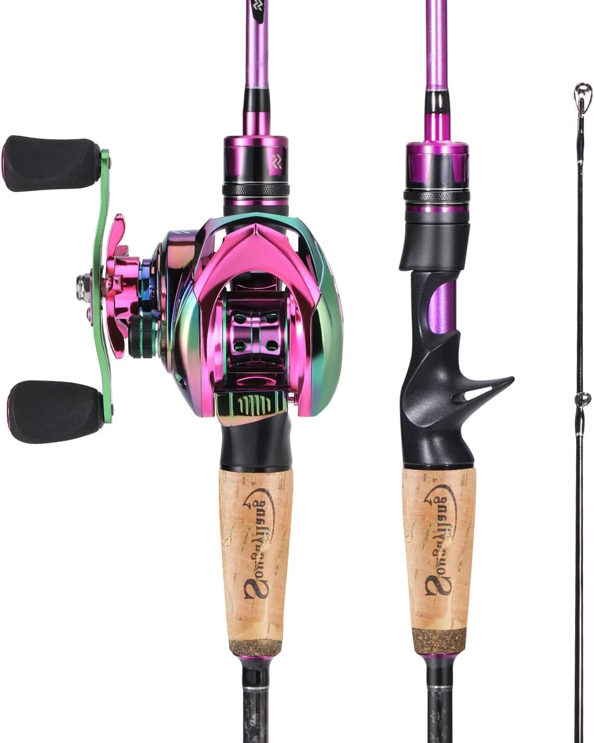 Sougayilang Casting Fishing Rod and Reel Combo, 1.8m/2.1m MH Fishing Pole with Baitcasting Reel Combo, 2-Section Baitcaster Combo-21A150-L