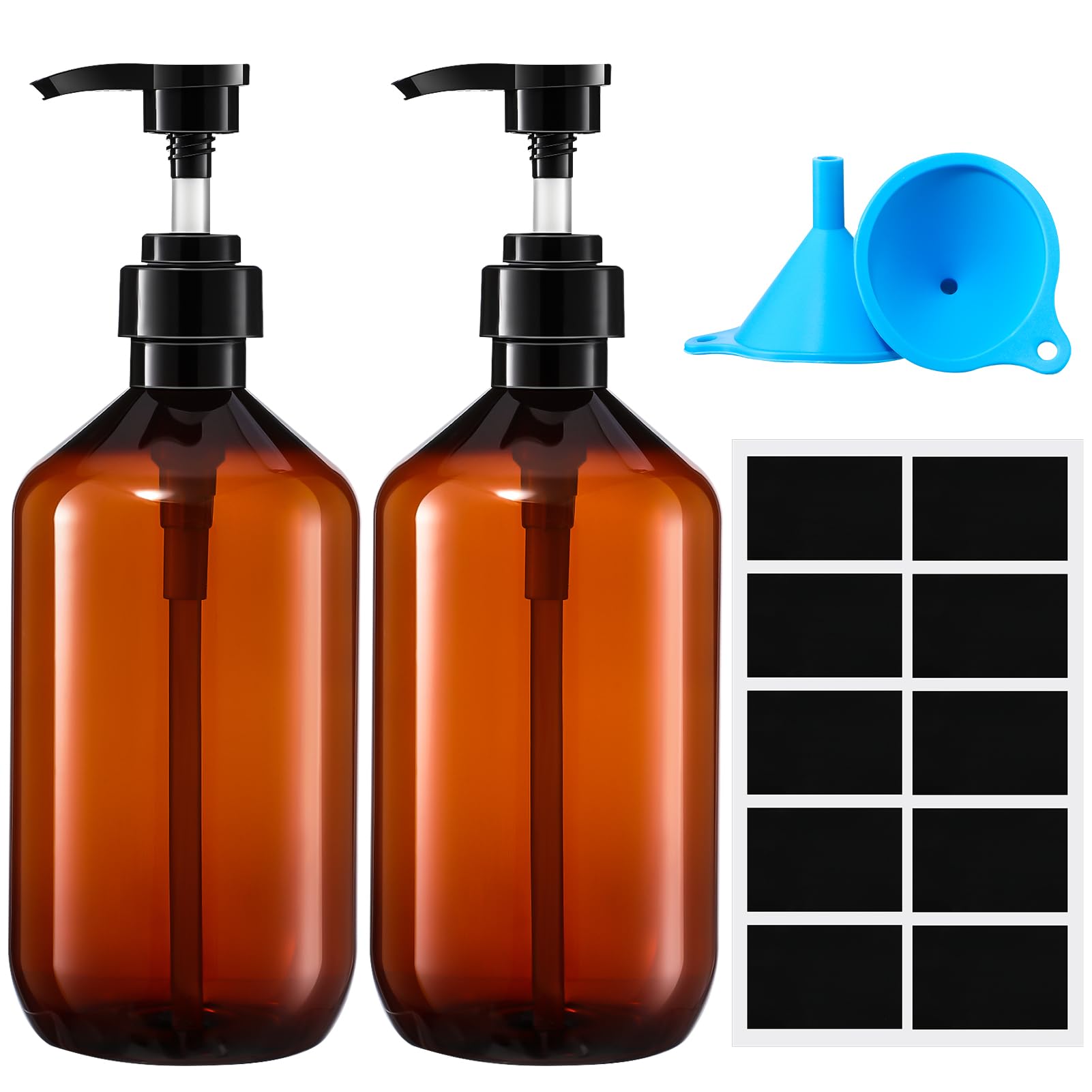 Pump Bottle Dispenser,2 Pcs 750ml/26oz Refillable Empty Press Pump Bottles,Refillable Plastic Empty Pump Bottles Dispensers with Funnel and Label for Lotions,Shampoo,Conditioner