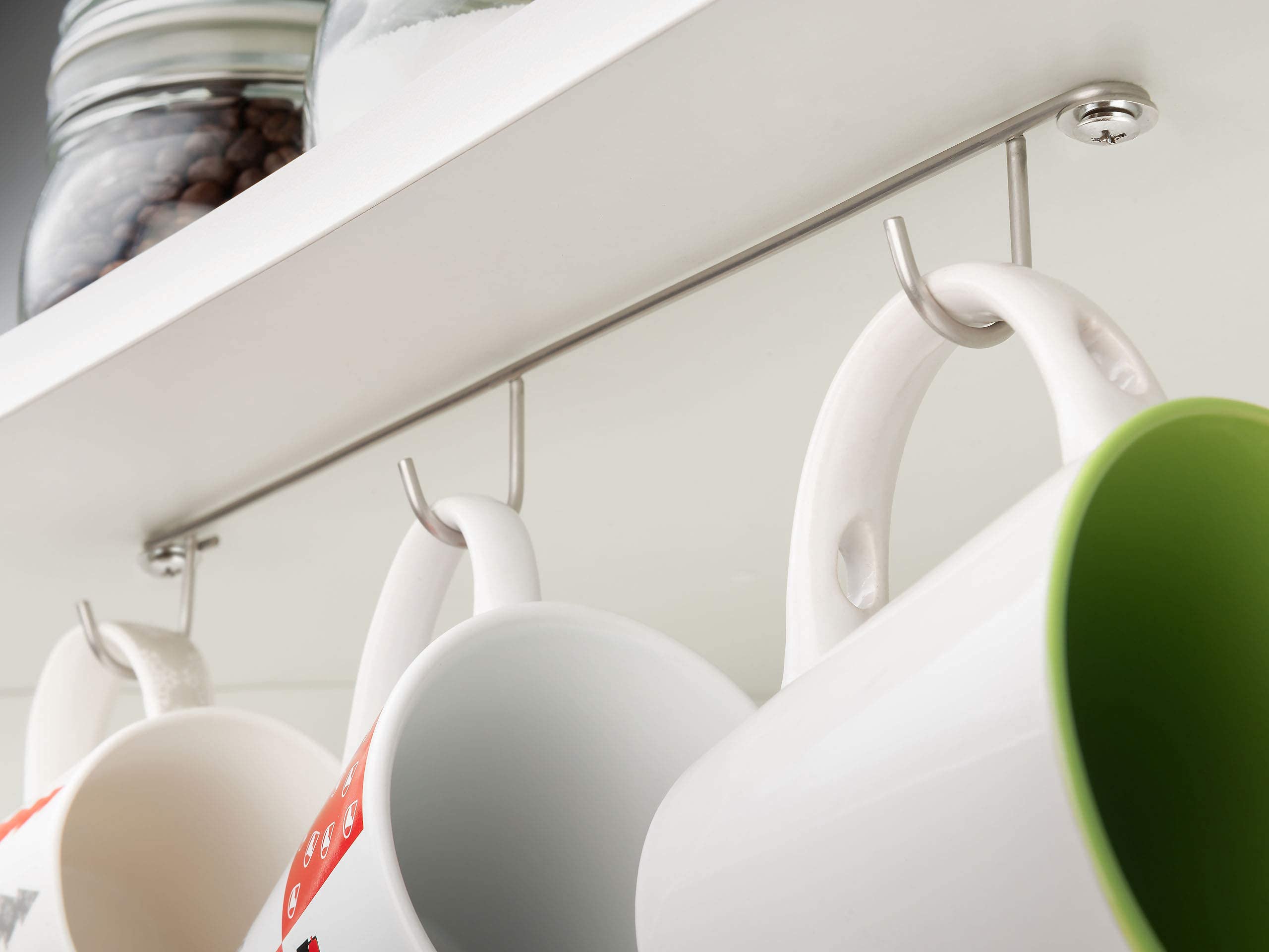 Vardesign Pack x3 Cup Hooks for Kitchen Cupboard Mug Face Mask Hanger Under Shelf Holder Multi-Purpose Organiser for Scarf Tool or Belt Storage Screw Fitting Under Garage Workshop Cabinet