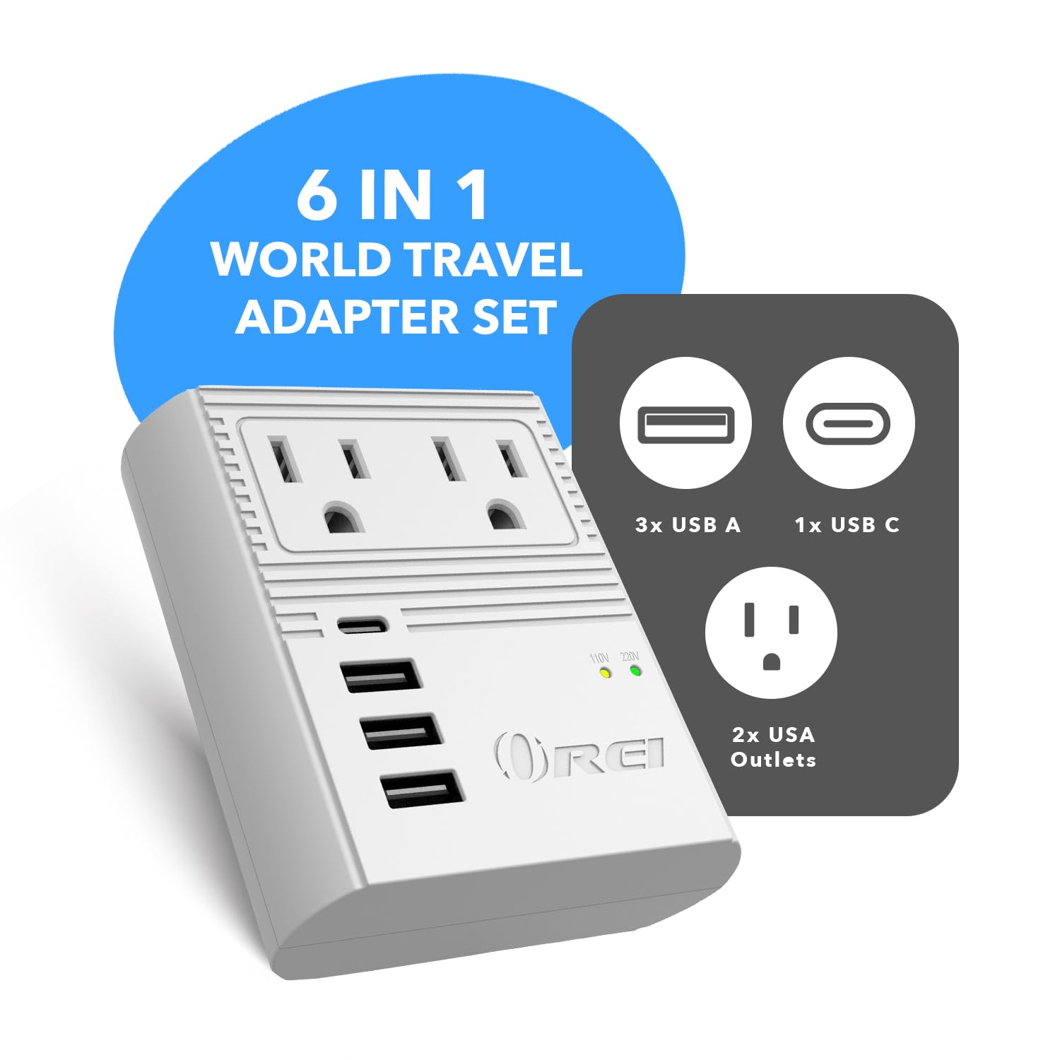 OREI Universal Travel Plug Adapter M8 Max, Compatible for Europe, Asia, China, Japan, Africa - Ideal for Smartphones, Tablets, Cameras, and More