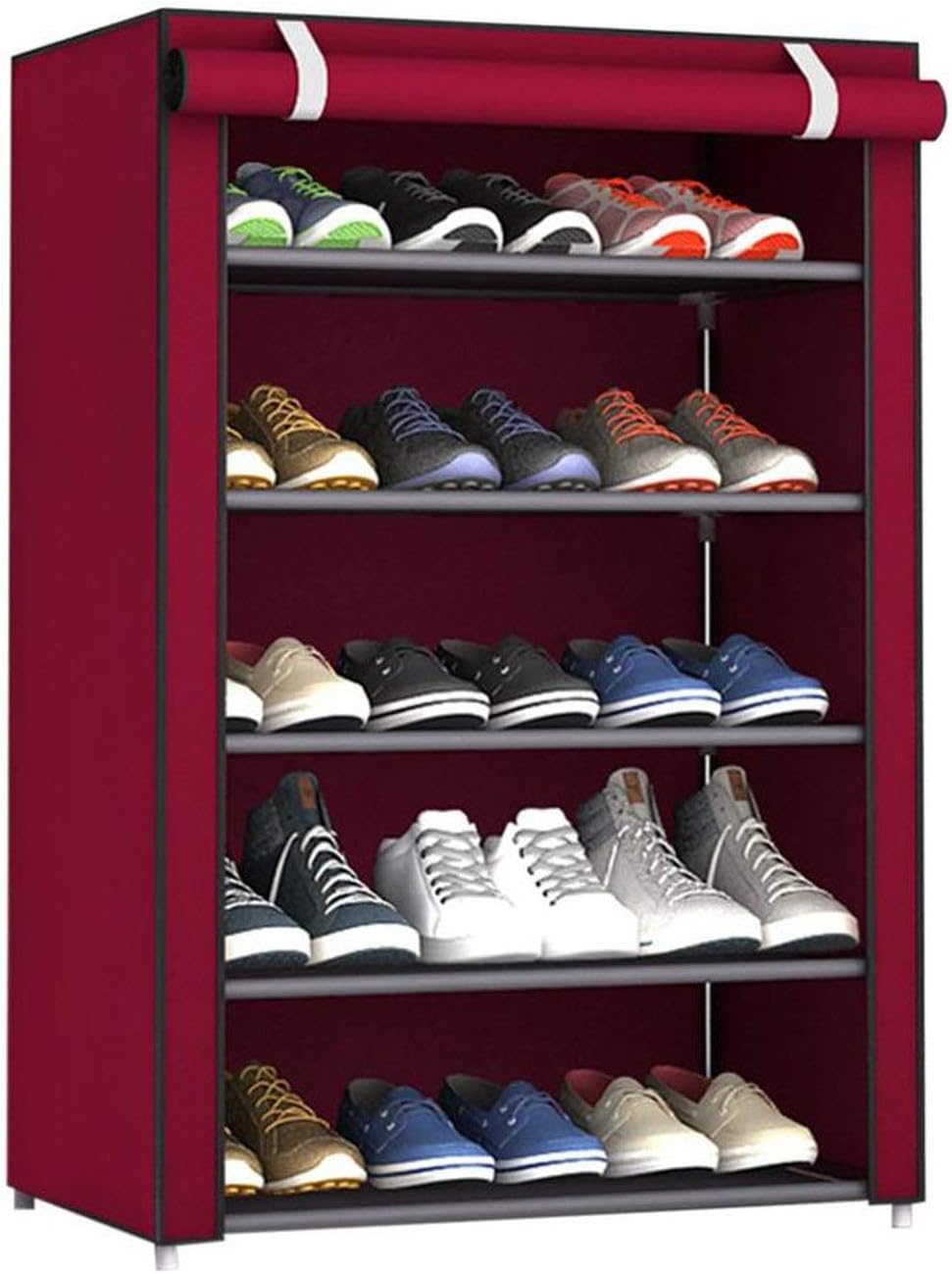 cute shoe racks on Dustproof Shoe Rack Large Size Shoes Organizer Non Woven Fabric Shoes Rack Home Bedroom Shoemaker Shoe Racks Shelf Cabinet Jujube Red 4 Layers Home Shoe Racks