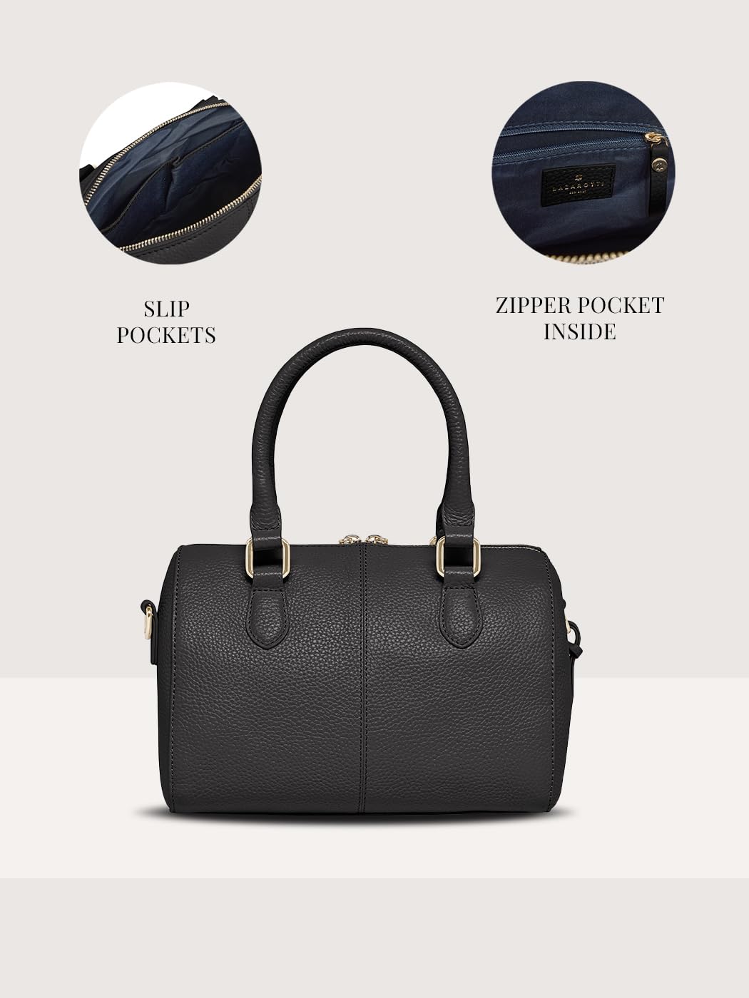 Lazarotti Bologna Damen Handtasche aus Echt-Leder | Henkeltasche mit abnehm- & längenverstellbaren Trageriemen | Bowling-Bag 26 cm