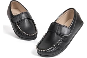 Fromosa Toddler Boys Girls Leather Loafers,Little Kids Soft Slip-On Dress Shoes,Moccasins Flat Boat Shoes Casual Daily Walking Wedding Church School