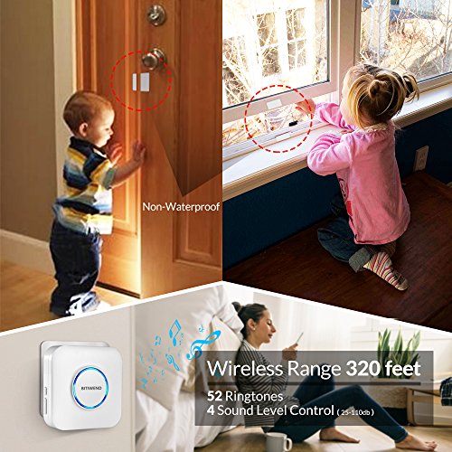 Wireless Doorbell Door Open Chime Kit BITIWEND Waterproof Doorbell plus Door Entry Alert with 52