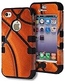 iPhone 4 Case, Bastex Heavy Duty Hybrid Case - Soft Black Silicone Cover Hard Basketball Design Case for Apple iPhone 4, 4g, 4s 4gs