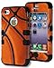 iPhone 4 Case, Bastex Heavy Duty Hybrid Case - Soft Black Silicone Cover Hard Basketball Design Case for Apple iPhone 4, 4g, 4s 4gs