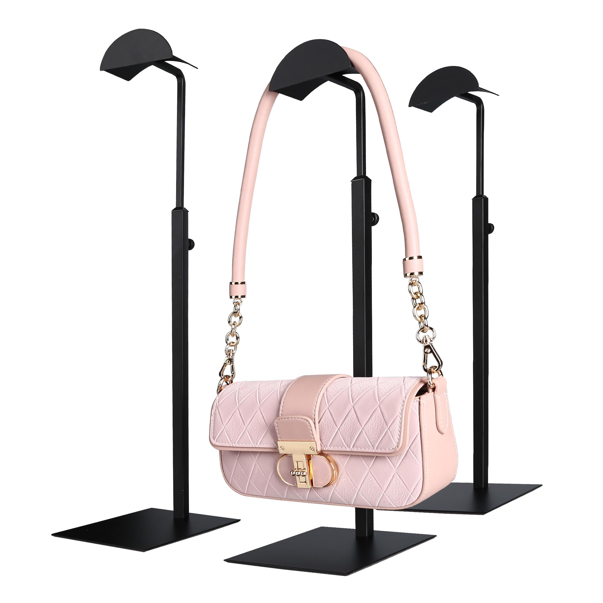 Photo 1 of Purse Display Stand Adjustable Height Black Purse Rack for Handbags Necklaces Scarves Hats & Headphones 14" - 24" Purse Hanger Shelf for Retail Display