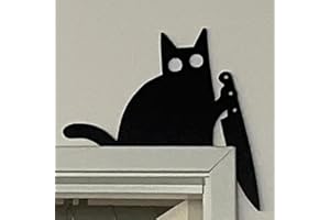 COEAOO ​​Metal Adorable Cat Door Topper, Metal Halloween Door Topper, Metal Christmas Door Topper, Metal Halloween Moon Door Corner Topper Decoration, Halloween Home Decor Cat and Moon(Knife+Cat)