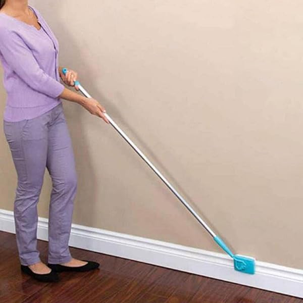 Nettoyeur De Plinthes Avec Manche Rétractable Et Tête Rotative 360° - Pour Nettoyage Humide Ou Sec - Léger Et Pratique - Aluminium Et Microfibre - 8