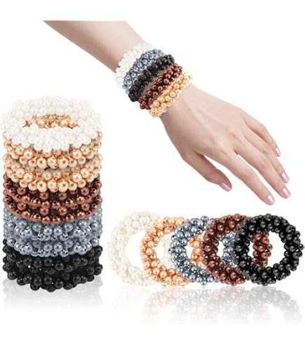 Silk Hair Scrunchies 4-Pack Soft Elegant Faux Pearl Hair Accessories for Women 4 Pcs Pearl Hair Scrunchies, Pearl Ponytail Holders, Elastic  main image 4