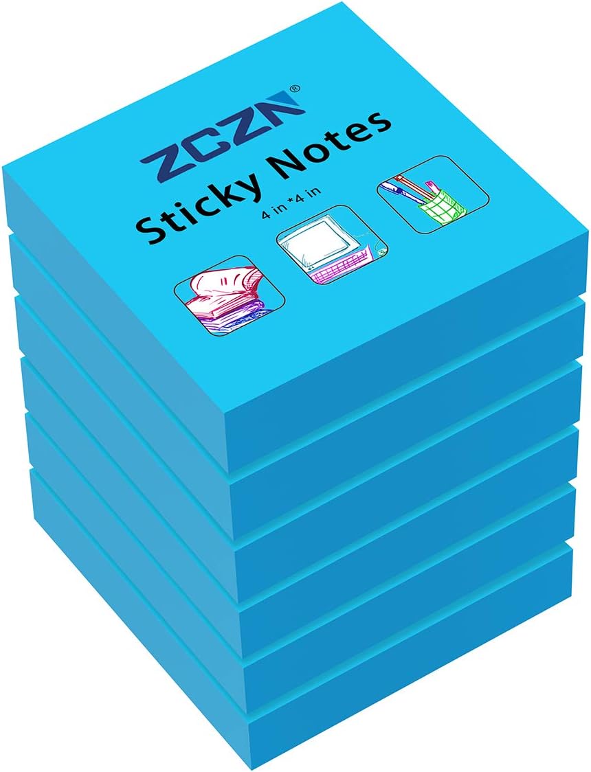 ZCZN Sticky Notes, 4in x 4in, 70 Sheets/Pad, 6 Pads/Pack, Blue