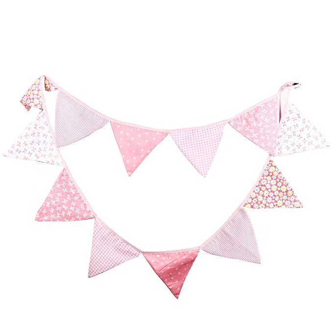Oblique Unique® Bunte Wimpel Girlande Baumwolle Wimpelkette Doppelseitig Farbenfroh Drinnen & Draußen - Motiv wählbar (Rosa)