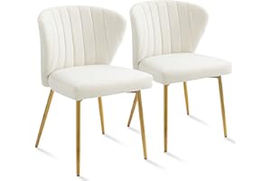 ANOUR Modern Dining Chairs, Velvet Accent Living Room Chairs, Set of 2, Upholstered Side Chair with Golden Metal Legs for Dining Room Kitchen Vanity Patio (White, 2 Pack)
