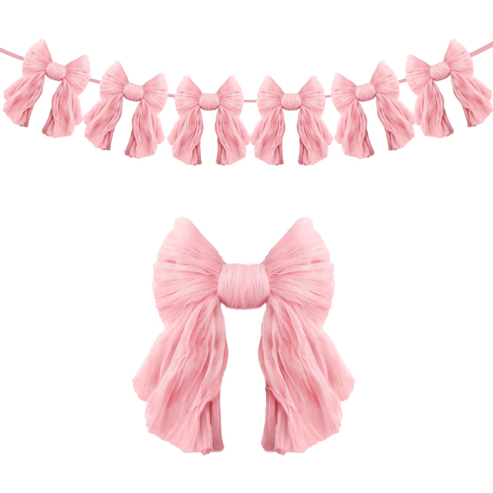 Photo 1 of 1 String of 6 Rose Pink Bows Garland Banner Decoration, Adjustable Pre-Strung Ornaments for Birthday, Bachelorette Party, Bridal Shower, Wedding, Engagement, Baby Shower, Graduation Decor, Anniversary