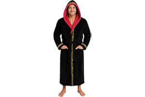 Yoimira Mens Robe with Hood Big and Tall Long Flannel Fleece Bathrobe with Pockets Winter Warm House Coat Spa Printed Design