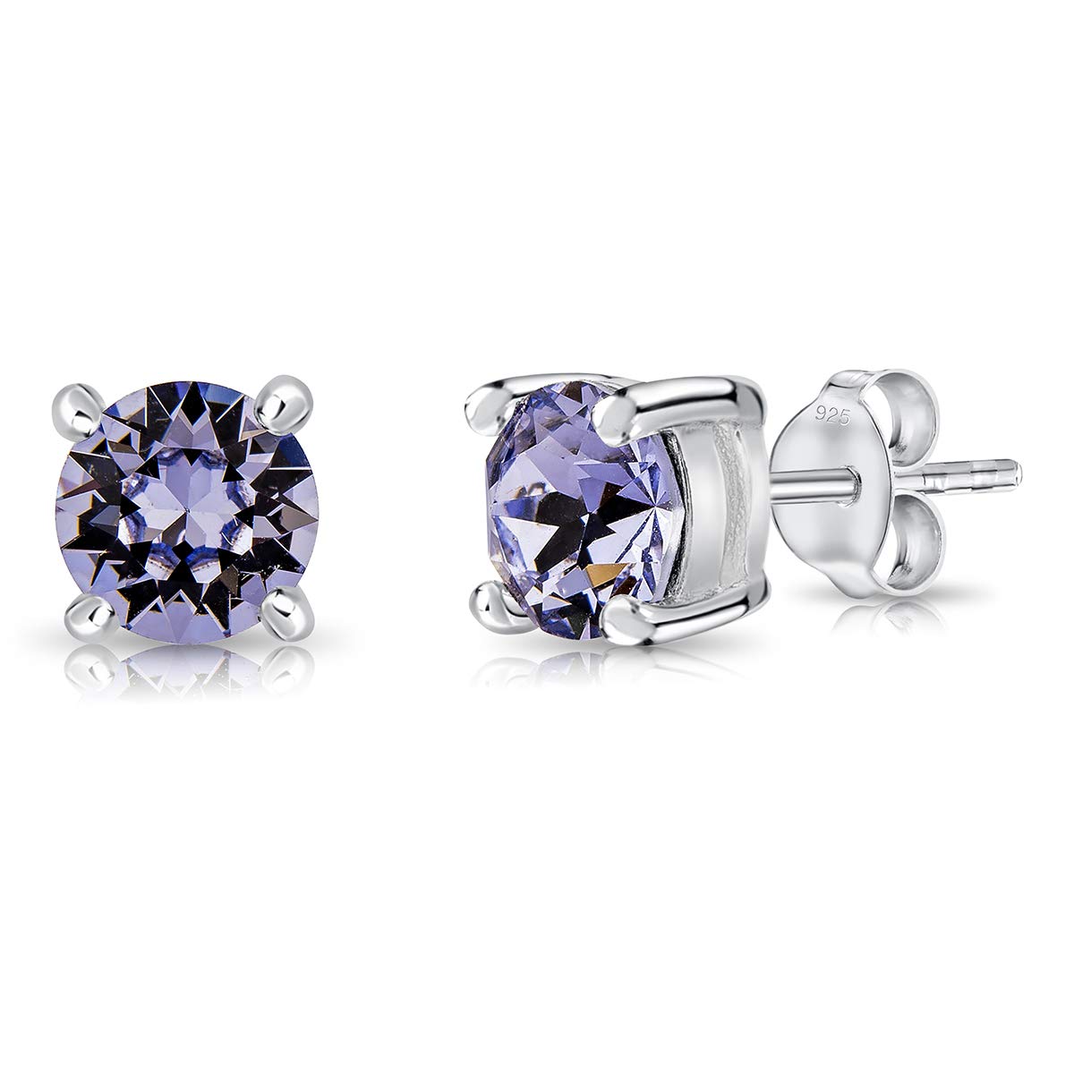 Women Stud Earrings 925 Sterling Silver with Lavander Crystals - Small Studs for Women with Round Crystals - Hypoallergenic Earrings Nickel Free