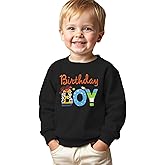 GLIGLITTR Birthday Boy Shirt Cartoon Graphic Birthday Sweatshirt Toddler Baby Boys Bday Party Outfit Long Sleeve Pullover Top