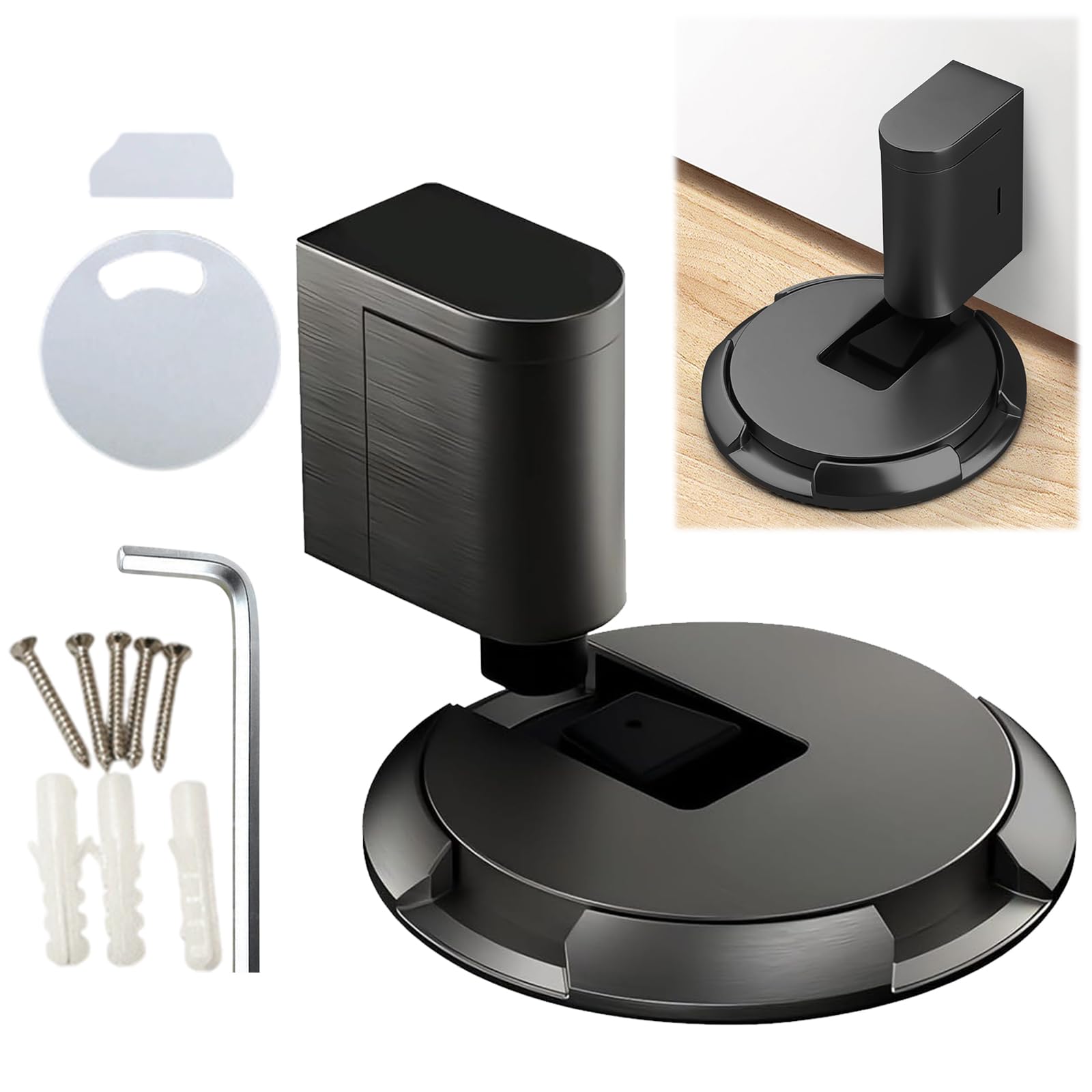 Mechanical Door Stoppers for Floor,Punch-Free Mechanical Silent Floor Door Stopper Indoors,Windproof Adjustable Black Door Stop,Magnetic Door Stop for Various Door Types