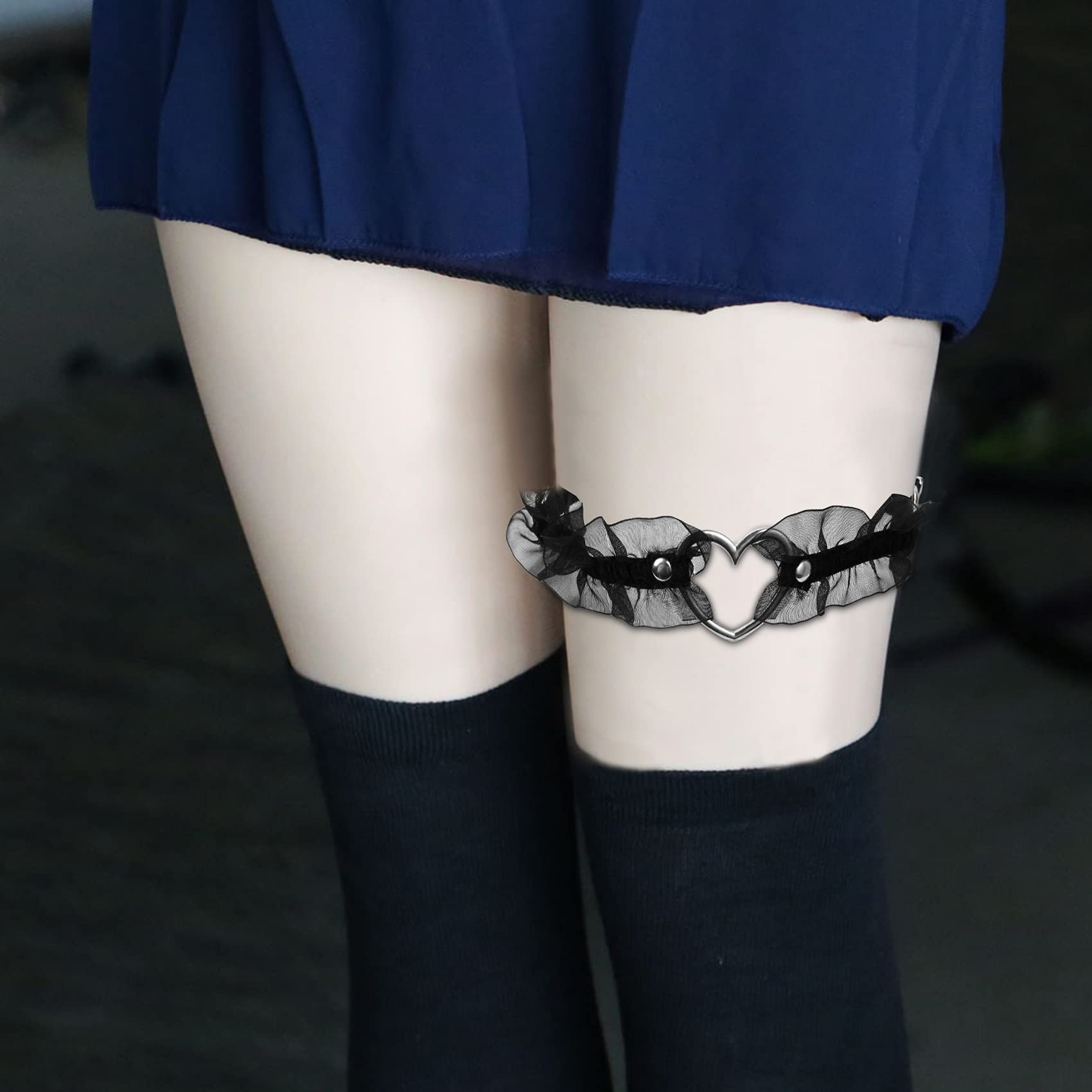 2PCs Adjustable Heart Lace Thigh Garter, Elastic Leg Garters Belt for Women Parties, Black/Red/Pink/White