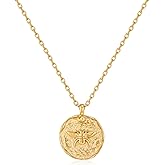 HESSAWELL Bee Pendant Necklaces for Women Coin Embossed Choker Necklace Stylish Minimalist Design Pendant Necklaces Gold Plated Round Pendant Personalized Necklace Gift