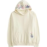 CITASHION Women Oversized Floral Graphic Hoodie Sweatshirt Hoodies Pullover Cotton Blend Y2k Casual Winter Fall Clothes Pale Yellow L