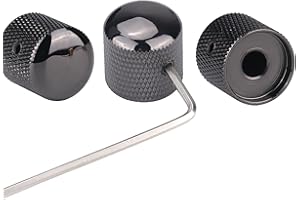 Gutahare-3Pcs Guitar Knobs Black Nickel Metal Volume Tone 6mm Dome Speed Control Knobs with Allen Keys Screws for Fender Strat Telecaster Gibson Les Paul Guitar Bass Accessories (Shine Black)