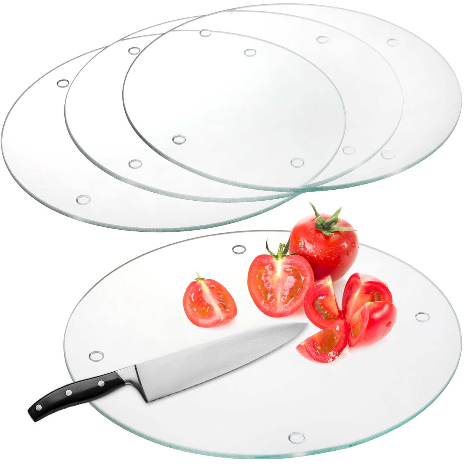 Hacaroa Set of 4 Tempered Glass Cutting Board, 30cm Round Chopping Board with Rubber Feet, Non-Slip Clear Glass Tray for Kitchen Countertop, Scratch Resistant, Shatter Resistant, Dishwasher Safe